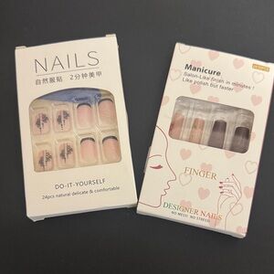 Designer Press-On Nails Set - Pink Ombré with Black Floral Accents